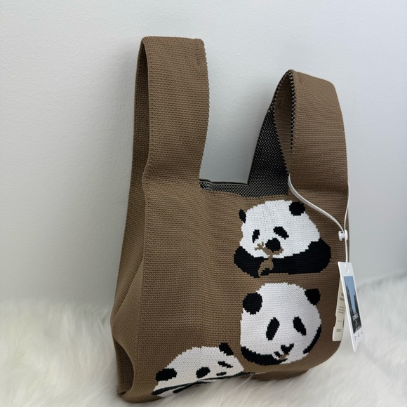 NWT Dark Chocolate Pandas Compact Stylish Essentials Handheld Bag - Picture 5 of 8